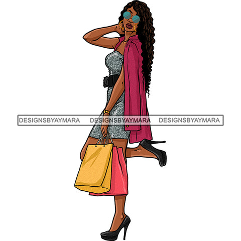 Black Woman Shopping Heels Diva Out Shopping JPG PNG  Clipart Cricut Silhouette Cut Cutting