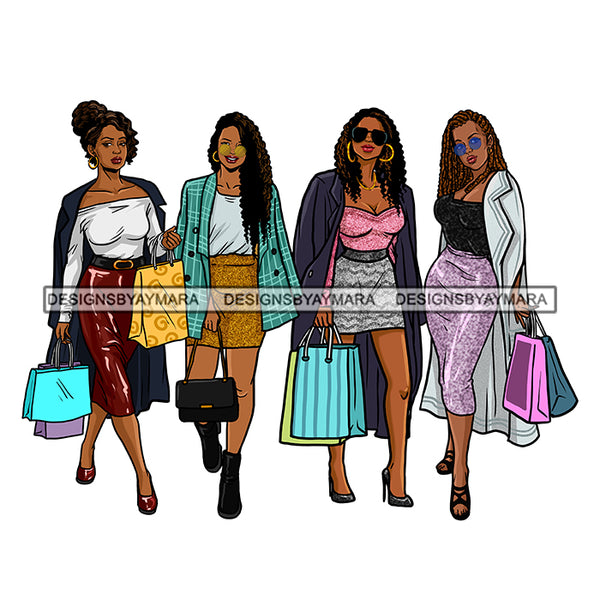 Friends Black Women  Stepping Diva Out Shopping In Leather Skirt And Top JPG PNG  Clipart Cricut Silhouette Cut Cutting