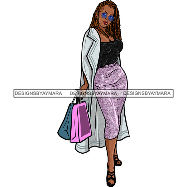 Black Woman Stepping Diva Out Shopping In Skirt And Top Twist Hair JPG PNG  Clipart Cricut Silhouette Cut Cutting
