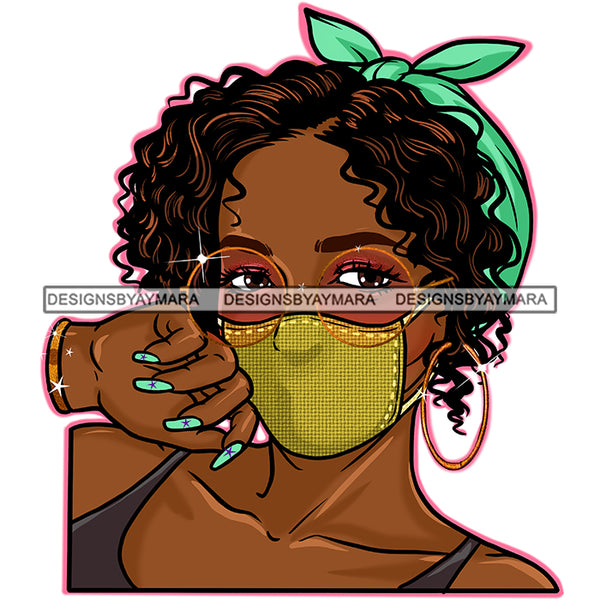 Black Woman With Headband Wearing Mask Mask Up JPG PNG  Clipart Cricut Silhouette Cut Cutting