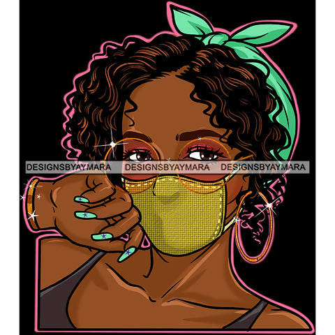 Black Woman With Green Headband Wearing Mask Mask Up JPG PNG  Clipart Cricut Silhouette Cut Cutting
