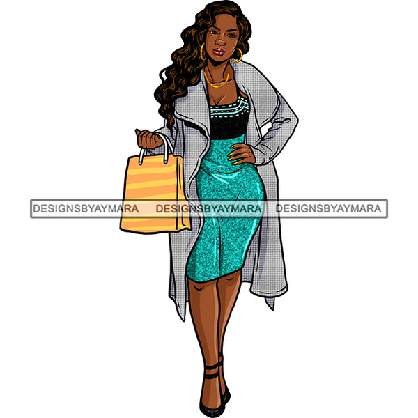 Black Woman Stepping Diva Out Shopping In Dress JPG PNG  Clipart Cricut Silhouette Cut Cutting