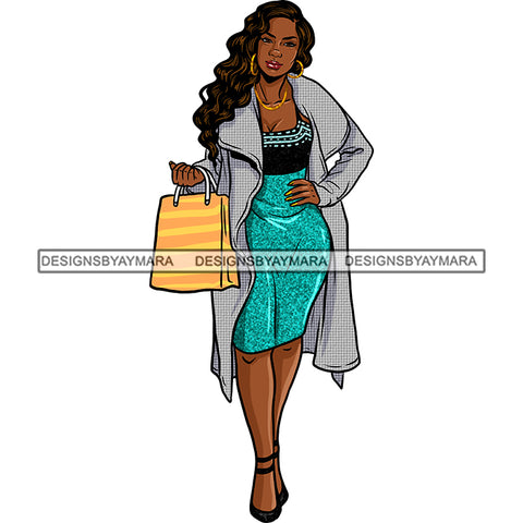Black Woman Stepping Diva Out Shopping In Dress JPG PNG  Clipart Cricut Silhouette Cut Cutting