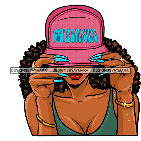 Black Woman Wearing Melanin Cap Hat Pink Afro JPG PNG  Clipart Cricut Silhouette Cut Cutting