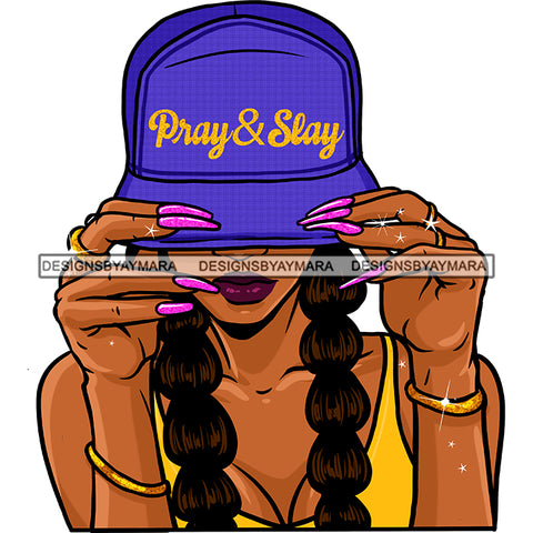 Black Woman Afro Wearing Pray and Slay Cap  Hat JPG PNG  Clipart Cricut Silhouette Cut Cutting