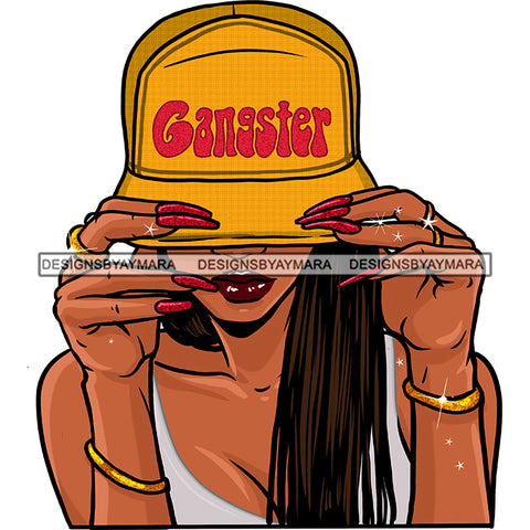 Black Woman Afro Wearing Gangster Cap  Hat JPG PNG  Clipart Cricut Silhouette Cut Cutting