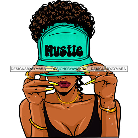 Black Woman Afro Wearing Hustle Cap  Hat JPG PNG  Clipart Cricut Silhouette Cut Cutting