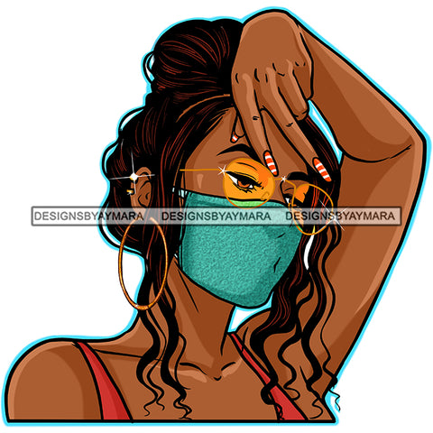 Black Woman With Wearing Blue Mask Mask Up JPG PNG  Clipart Cricut Silhouette Cut Cutting