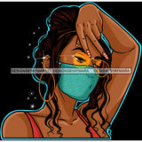 Black Woman With Wearing Blue Mask Mask Up JPG PNG  Clipart Cricut Silhouette Cut Cutting