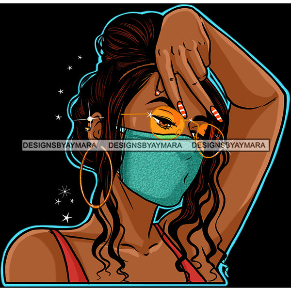 Black Woman With Wearing Blue Mask Mask Up JPG PNG  Clipart Cricut Silhouette Cut Cutting