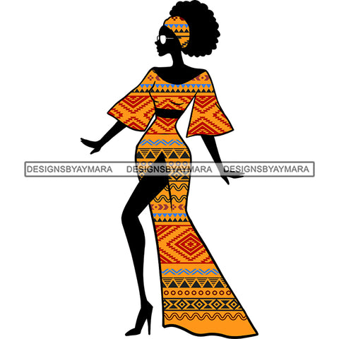 Black Silhouette Of Woman Wearing African Orange Print Dress And Headwrap  JPG PNG  Clipart Cricut Silhouette Cut Cutting