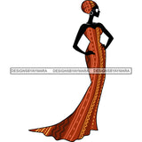 Black Silhouette Of Woman Wearing African Orange Print Gown And Headwrap  JPG PNG  Clipart Cricut Silhouette Cut Cutting