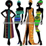 Black Silhouette Of 4  Woman Wearing African Print And Afro Turban Headwrap  JPG PNG  Clipart Cricut Silhouette Cut Cutting