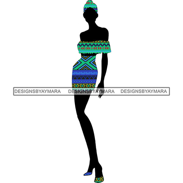 Black Silhouette Of  Woman Wearing Blue Green African Print And Afro Turban Headwrap  JPG PNG  Clipart Cricut Silhouette Cut Cutting