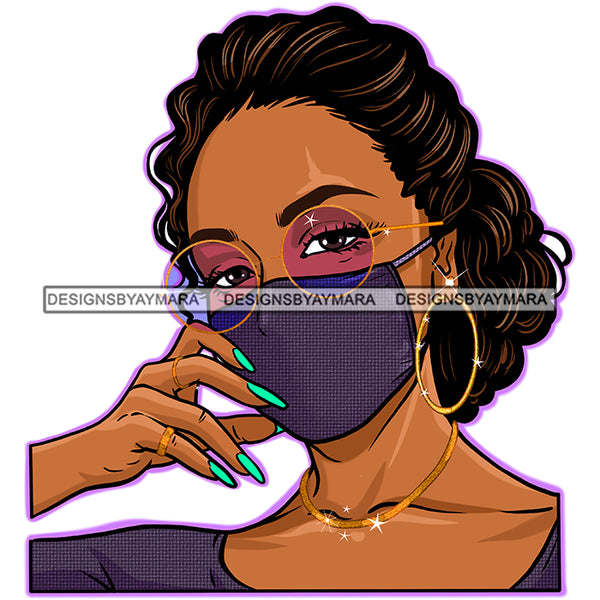 Black Woman With Wearing Purple Mask Mask Up JPG PNG  Clipart Cricut Silhouette Cut Cutting