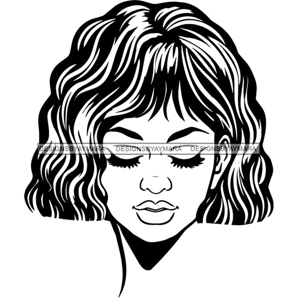 Afro Black Woman Portrait Nubian Ebony B/W SVG JPG PNG Vector Clipart Cricut Silhouette Cut Cutting