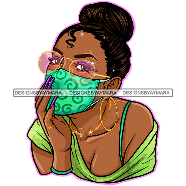 Black Woman With Wearing Green Mask Mask Up JPG PNG  Clipart Cricut Silhouette Cut Cutting