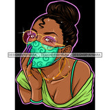 Black Woman With Wearing Green Mask Mask Up JPG PNG  Clipart Cricut Silhouette Cut Cutting