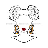 White Afro Silhouette Afro Woman Red Lips Gold Round Earrings Afro  JPG PNG  Clipart Cricut Silhouette Cut Cutting