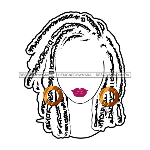 White Afro Silhouette Afro Woman Red Lips Gold Round Earrings Locs Sister Locs  JPG PNG  Clipart Cricut Silhouette Cut Cutting