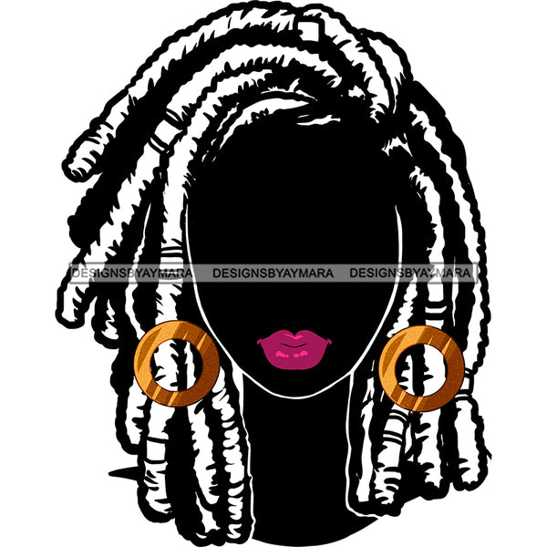 Black Afro Silhouette Afro Woman Red Lips Gold Round Earrings Locs Sister Locs  JPG PNG  Clipart Cricut Silhouette Cut Cutting