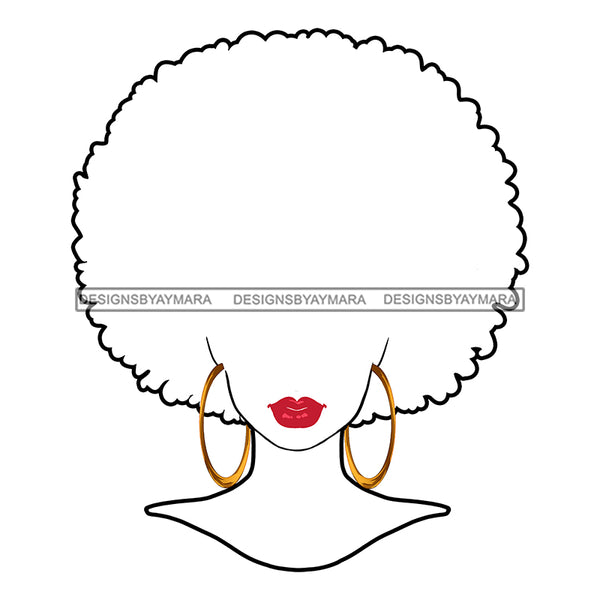 White Silhouette Afro Woman Red Lips Gold Round Earrings   JPG PNG  Clipart Cricut Silhouette Cut Cutting