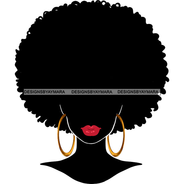 Black Silhouette Afro Woman Red Lips Gold Round Earrings   JPG PNG  Clipart Cricut Silhouette Cut Cutting