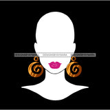 Black  And White Silhouette Bald Woman Pink Lips Gold Swirl Earrings   JPG PNG  Clipart Cricut Silhouette Cut Cutting