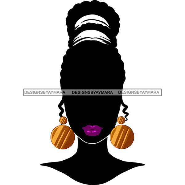 Black Afro Silhouette Woman Purple Lips Gold Round Earrings Afro  JPG PNG  Clipart Cricut Silhouette Cut Cutting