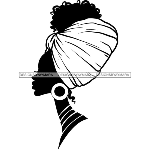 Afro Woman Black Silhouette Side View Nubian Ebony Turban B/W SVG JPG ...