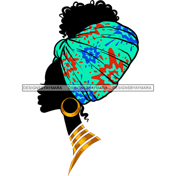 Sideview Black Silhouette Blue Printed Headwrap Gold Earrings Necklace JPG PNG  Clipart Cricut Silhouette Cut Cutting