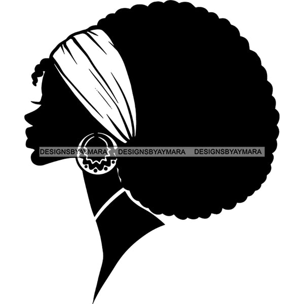 Afro Woman Black Silhouette Side View Nubian Ebony Headwrap B/W SVG JP ...