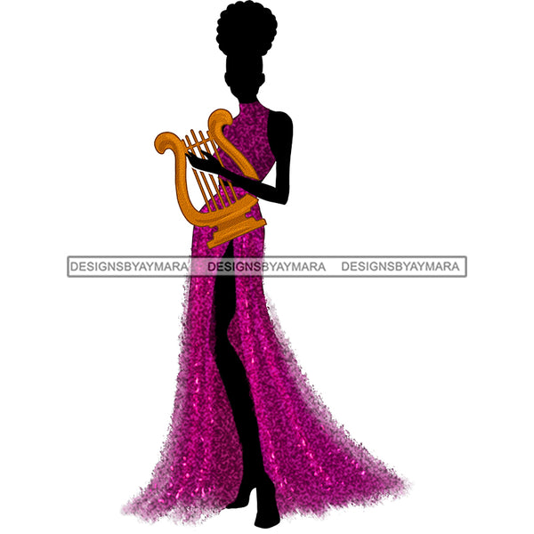 Black Silhouette Woman Playing Harp Instrument Afro Hair JPG PNG  Clipart Cricut Silhouette Cut Cutting