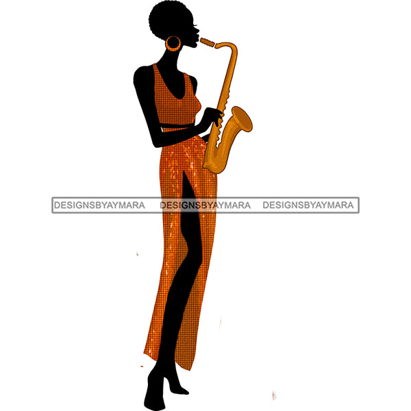 Black Silhouette Woman Playing Saxophone Instrument Short Afro Hair JPG PNG  Clipart Cricut Silhouette Cut Cutting