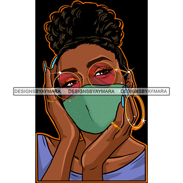 Black Woman With Wearing Green Mask Mask Up JPG PNG  Clipart Cricut Silhouette Cut Cutting