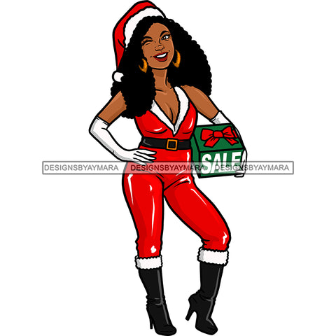 Diva Santa's Helper Black Woman With Gift  Santa Claus JPG PNG  Clipart Cricut Silhouette Cut Cutting
