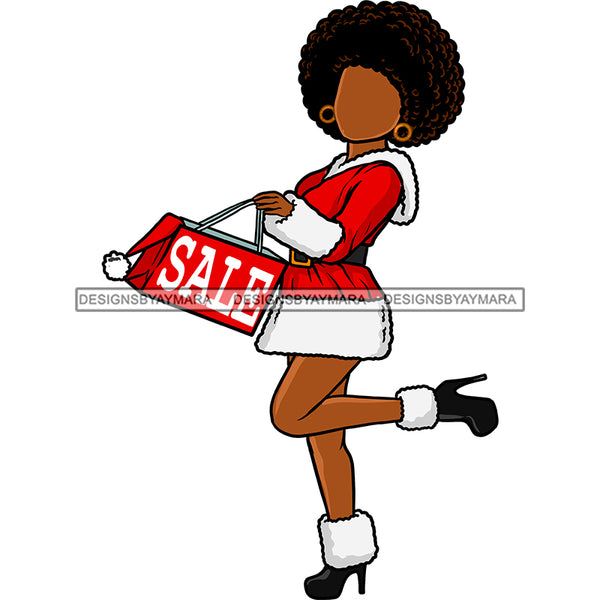 Diva Santa's Helper Black Woman With Sale Box In Boots  No Face Santa Claus JPG PNG  Clipart Cricut Silhouette Cut Cutting