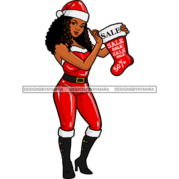 Diva Santa's Helper Black Woman With Christmas Stocking Sale Sign In Boots  Santa Claus JPG PNG  Clipart Cricut Silhouette Cut Cutting