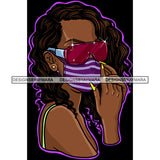 Black Woman With Wearing Purple Striped Mask Mask Up JPG PNG  Clipart Cricut Silhouette Cut Cutting