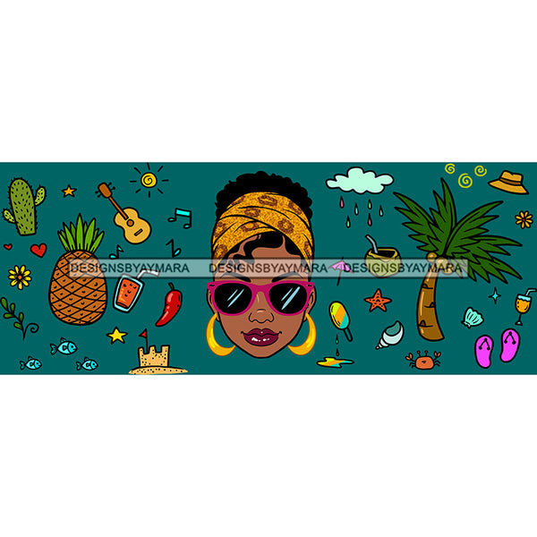 Black Woman Label Banner Pineapple Pine Tree Lady In Headwrap JPG PNG  Clipart Cricut Silhouette Cut Cutting