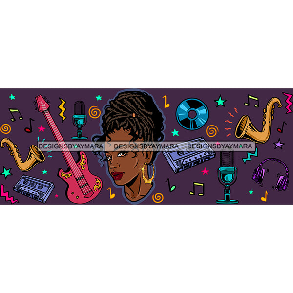 Black Woman Label Banner Music Musical Instruments Lady In Dreads Dreds Locs JPG PNG  Clipart Cricut Silhouette Cut Cutting