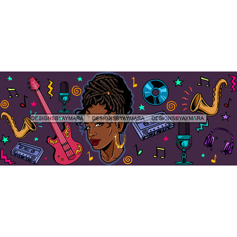 Black Woman Label Banner Music Musical Instruments Lady In Dreads Dreds Locs JPG PNG  Clipart Cricut Silhouette Cut Cutting