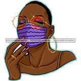 Black Woman With Wearing Purple Striped Mask Mask Up JPG PNG  Clipart Cricut Silhouette Cut Cutting