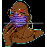 Black Woman With Wearing Purple Striped Mask Mask Up JPG PNG  Clipart Cricut Silhouette Cut Cutting