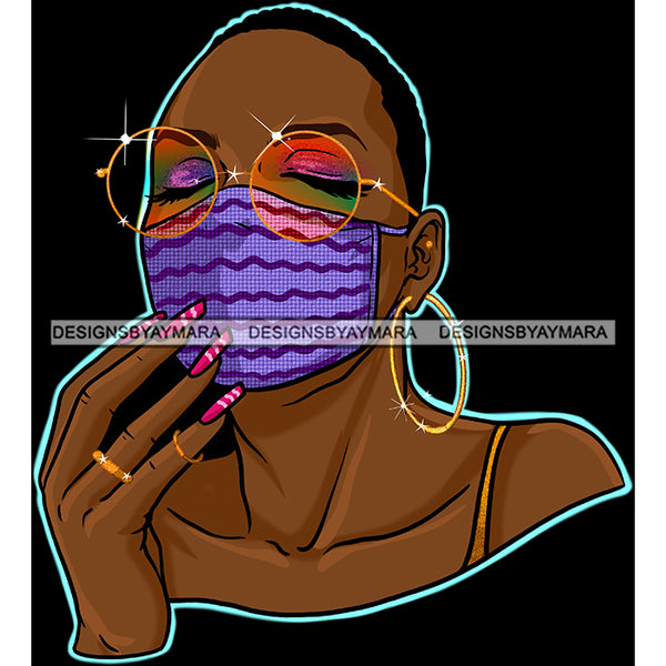 Black Woman With Wearing Purple Striped Mask Mask Up JPG PNG  Clipart Cricut Silhouette Cut Cutting