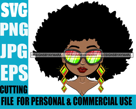 Afro Lili Black Girl Woman Cannabis Colorful Sunglasses Earrings Glamour Queen Melanin Afro Hair Style Personal & Commercial Use SVG Cutting Files For Silhouette Cricut More