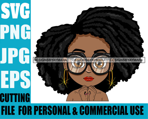 Afro Lili Black Girl Woman Glasses Hoop Earrings Melanin Afro Hair Style Personal & Commercial Use SVG Cutting Files For Silhouette Cricut More