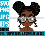 Afro Lili Black Girl Woman Glasses Earrings Big Eyes Melanin Pigtails Hair Style Personal & Commercial Use SVG Cutting Files For Silhouette Cricut More