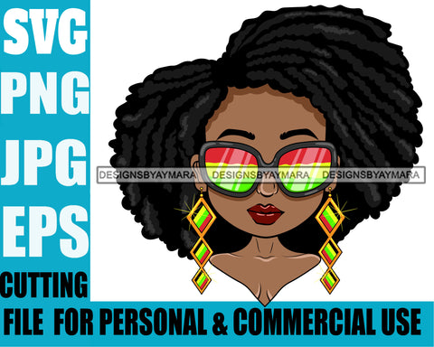Afro Lili Black Girl Woman Cannabis Colorful Sunglasses Earrings Glamour Queen Melanin Afro Hair Style Personal & Commercial Use SVG Cutting Files For Silhouette Cricut More
