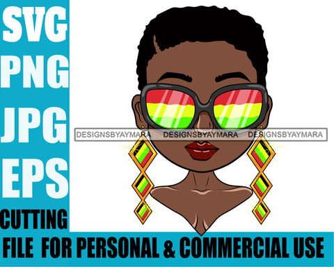 Afro Lili Black Girl Woman Cannabis Colorful Sunglasses Earrings Glamour Queen Melanin Short Hair Style Personal & Commercial Use SVG Cutting Files For Silhouette Cricut More
